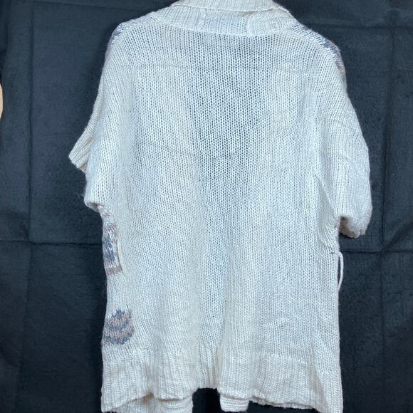 Old Navy Womens Sweater Cream Aztec Open Front Knit Short Sleeve Wool Blend S - Picture 10 of 12